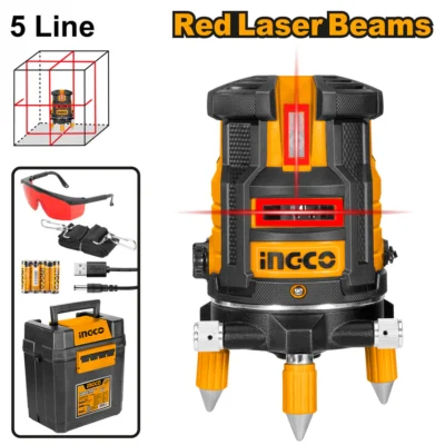 INGCO HLL306505 0~20 M1 ليزر شقلة خمس خطوط احمر Self-Leveling Line Laser Red Laser Beam