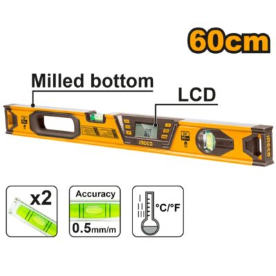 INGCO HSL08060D 60 CM زيبق ديجيتال صناعي Digital Spirit Level with Powerful Magnets