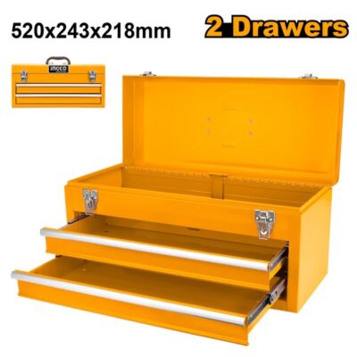 INGCO HTB06 (520X218X243)MM شنطة عدة حديد بجارورين صناعية Drawer Portable Tool Box Storage Metal Organizer