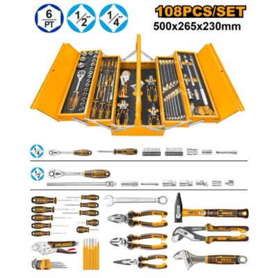 INGCO HTCS151081 108PCS طقم عدة شنطة حديد ثلاث طبقات Tool chest set