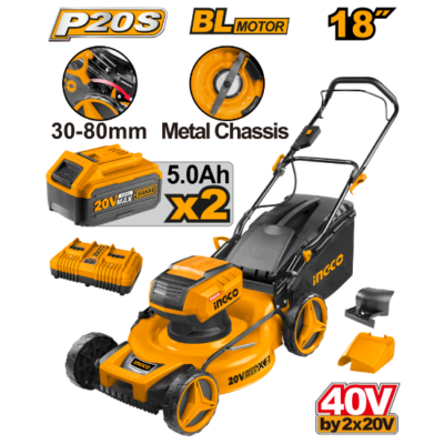 INGCO LMLI20182 40V 60L 2BATT+CHAR BL 18" مكنة قص غازون على البطارية Cordless Lawn Mower Cutter Hand Push
