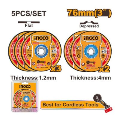 INGCO MCD303768 (CAGLI76) 5PCS 76MM THICK(1.2 & 4)MM طقم ديسكات Abrasive metal cutting and grinding mini