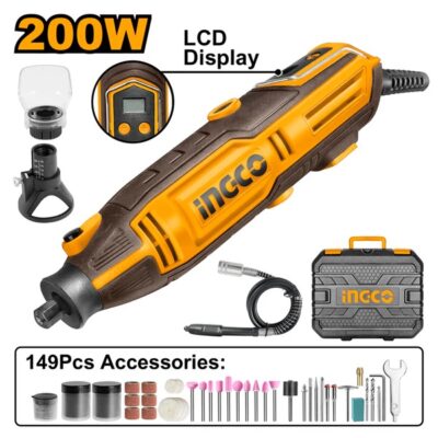 INGCO MG2008 200W 149PCS LCD مقدح نواعم سرعات مع اكسسوار Mini Grinder With Variable Speed