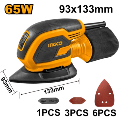 INGCO MS6505 65 W (93 X 133)MM حفافة كهربائية مثلثة + أكسسوار PALM SANDER SHEET