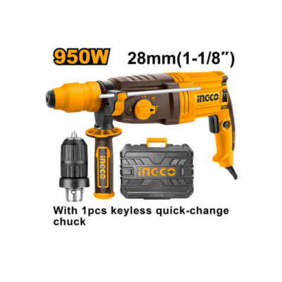 INGCO RGH9528-2 950W SDS PLUS (28MM) مقدح برم وتكسير مع راس تبديل Rotary Hammer Drill