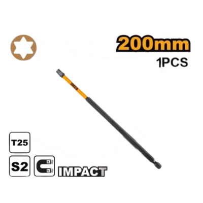 INGCO SDBIM11T2583 1 PCS 200 MM T25 S2 راس مفك مقدح بولاد منجم  Impact Screwdriver Bit Torx Bintang Panjang