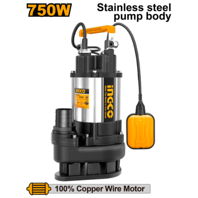 INGCO SPDS7508 1HP 750W 2" مضخة غاطسة للمياه العكرة غطاء ستنلس Submersible Sewage Water Pump