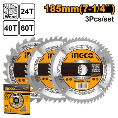 INGCO TSB51852153 3PCS 185MM 24/ 40/ 60T طقم ديسك خشب Circular Saw Blades Set