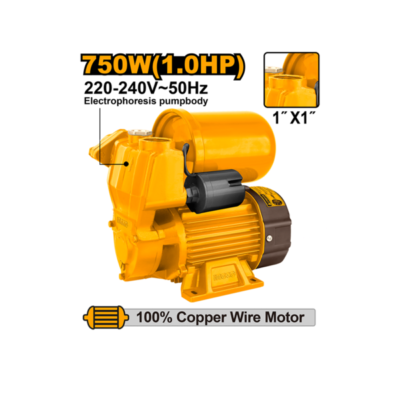 INGCO VPA7508 1.0HP 750W 1" مضخة ضغط مياه تلقائي Self-Priming Peripheral Water Pump
