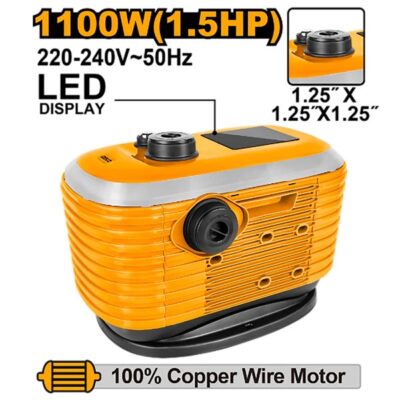 INGCO WAPM11001 1.5HP 1100W 1.25" طرمبة كاتم لتعديل ضغط الياه اوتوماتكيا Led Display Silencer Pump to Automatically Adjust Water Pressure
