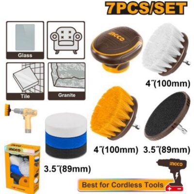 INGCO WCB0701 7PCS طقم لبادات بولش وفراشي تنظيف للمقدح Cleaning Drill Brush Set