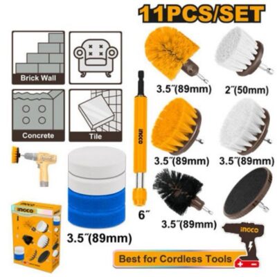 INGCO WCB1101 11PCS طقم فراشي تنظيف مع ممسك للمقدح CLEANING Drill BRUSH SET
