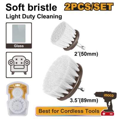 INGCO WCBS3235 2PCS طقم فراشي تنظيف ناعم  ابيض HEX SHANK SOFT BRISTLE BRUSH SET