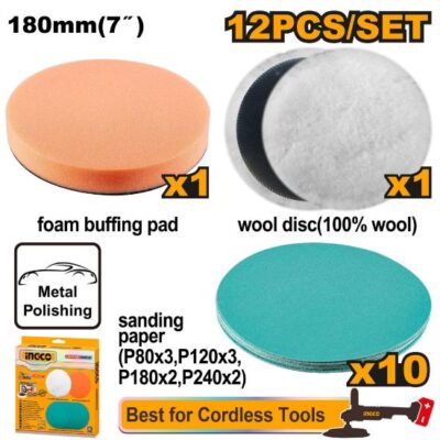 INGCO APG18012  12PCS مجموعة لبادات للبولش+ورق حف مشكل Polishing and grinding set