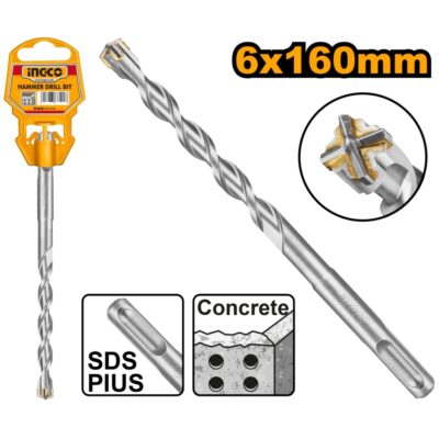 INGCO DBH1210602C  6.0X160MM SDS PLUS ريشة رأس مزدوج DOUBLE FLUTE SDS PLUS HAMMER DRILL BIT