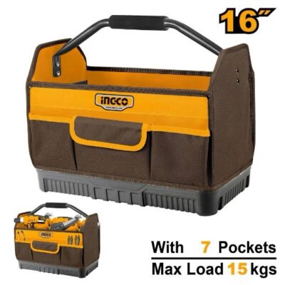 INGCO HTBGL04  16" 15KG 7 POCKETS شنطة عدة قماش مفتوحة مسكة حديد   TOOL BAG BOX ORGANIZER KIT STORAGE HEAVY DUTY