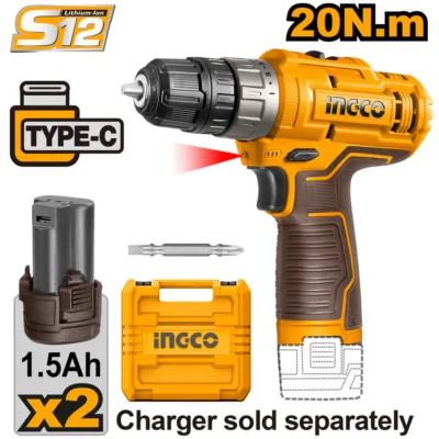 INGCO CDLI12206  12V 2BATT+BOX TYPE-C 20N.M مقدح بطارية Cordless Drill