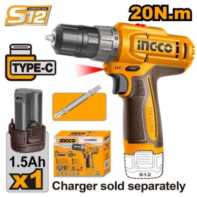 INGCO CDLI122061  12V 1BATT TYPE-C 20N.M مقدح بطارية Cordless Drill