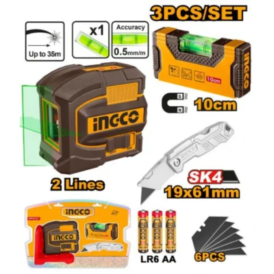 COSLL251002  مجموعة لير شقلة اخضر خطين + زيبق مغنطيسر + سكينة كتر بتطوي 19x61mm