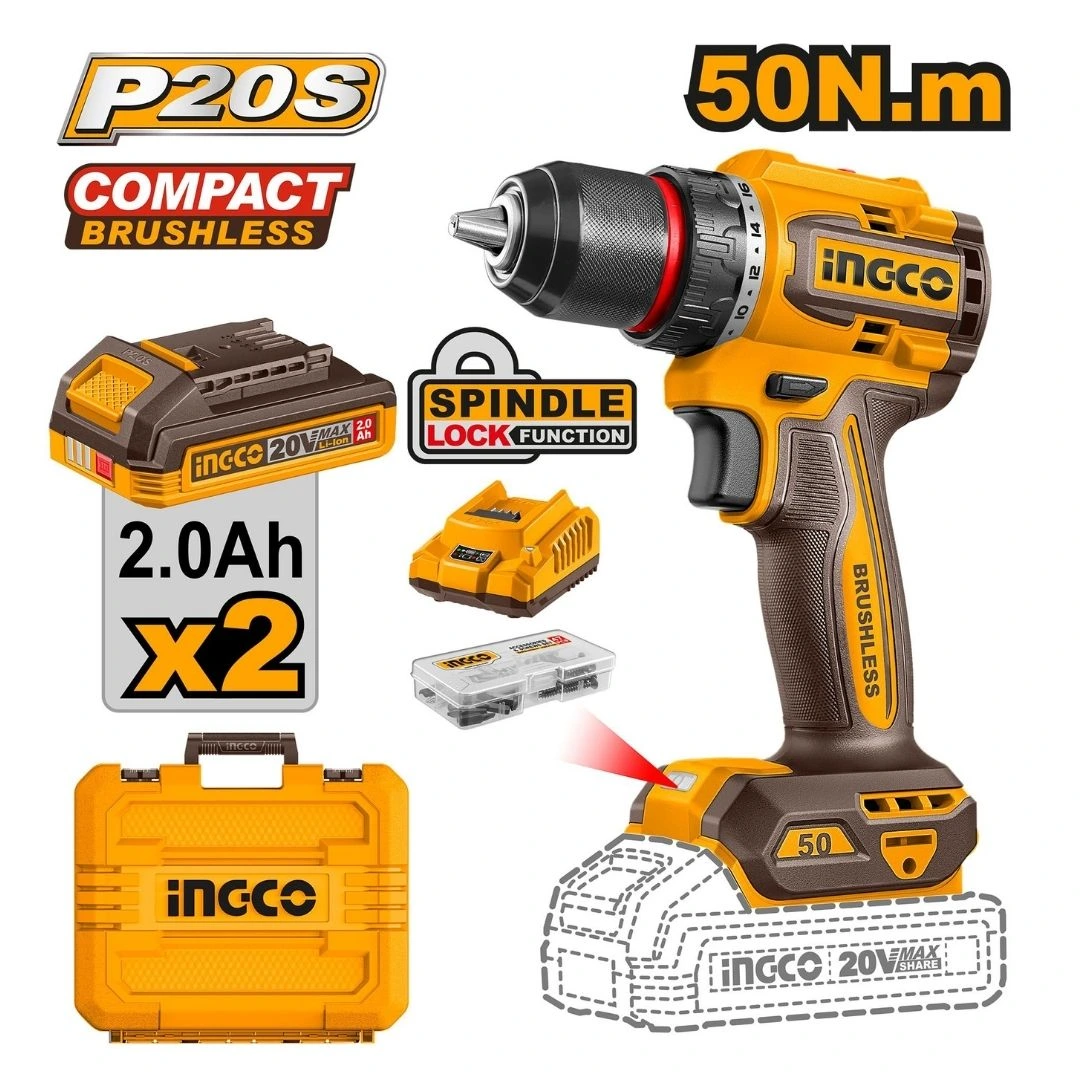 CDLI205062 20V 2Batt 2Ah+Char+Box 13mm 50 N.m مقدح بطارية صناعي