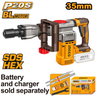 INGCO CDBLI20358 20V 35MM SDS HEX كومبرسور تكسير فدار بطارية Brushless Cordless Demolition Breaker (Bare Tool)