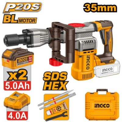 INGCO CDBLI203582  20V 2BATT 5AH+CHAR+BOX SDS HEX 35MM على البطارية كومبرسور تكسير Cordless demolition breaker