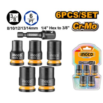 HKISSD38061  6 Pcs 3/8" طقم طربوش بولاد مع وصلة مقدح  ″Impact socket set