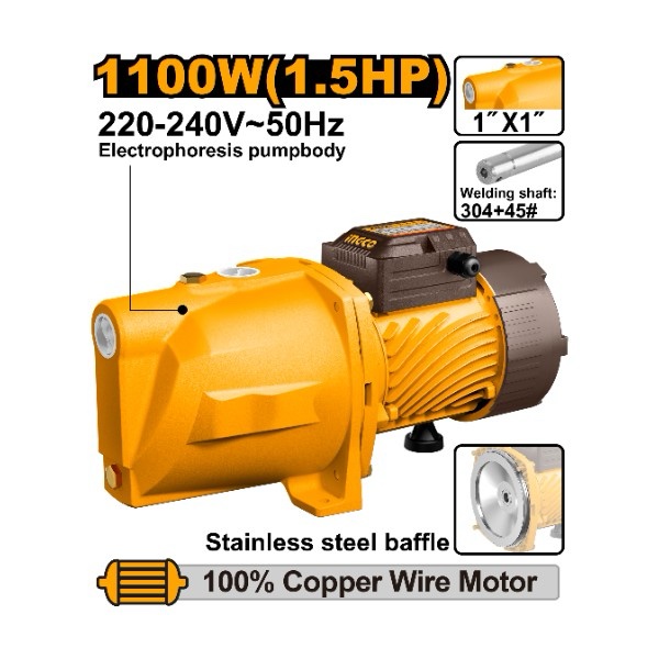 JP110068 1100W 1.5HP مضخة مياه شفاط اكس ستانلس Self-Priming Jet Pump | Water Pump