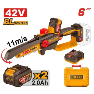 INGCO CGSLI42681 42V 2BATT 2A+CHAR BL 6" منشار حطب صغير CHAIN SAW INDUSTRIAL