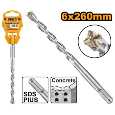 INGCO DBH1210604C  6.0X260MM SDS PLUS ريشة رأس مصالب صناعية  SDS PLUS MASONRY CROSS BIT