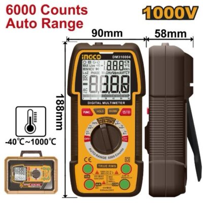 INGCO DM310004 ملتيميتر ديجيتال أوتو رينج مع حرارة TRUE RMS 6000 COUNT DIGITAL MULTIMETER TESTER 1000V