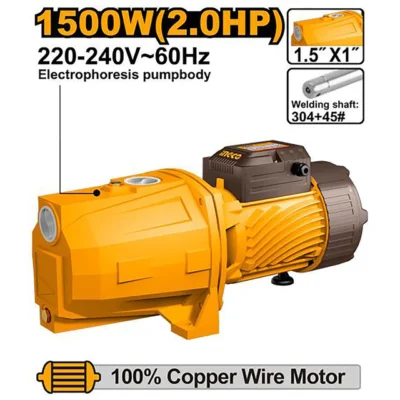 INGCO JP150068  2.0HP 1500W مضخة مياه شفاط اكس ستانلس  SELF-PRIMING JET PUMP