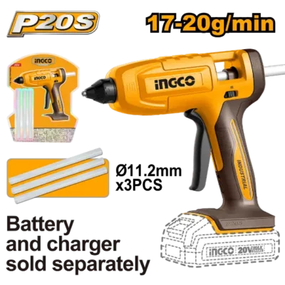 INGCO CGGLI2003 20V 17-20g/min فرد شمع على البطارية Cordless Glue Gun