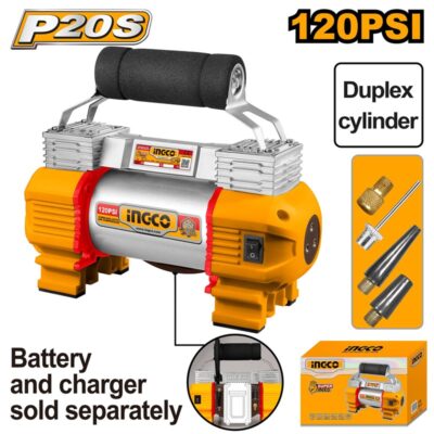 INGCO CACLI2026 20V 120PSI منفخ دواليب على البطاية دوبل بيستون فدار CORDLESS AUTO AIR COMPRESSOR (Bare Tool)
