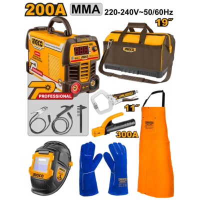 INGCO COS25075 7Pcs مجموعة مكنة لحام مع+وجه لحام الكترون+مريول مع شنطة واكسسوار INVERTER MMA WELDING MACHINE COMBO KIT