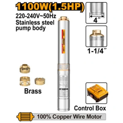 INGCO DWP110062 1100W (1.5HP) 1-1/4" مضخة غاطسة للآبار ستانلس Deep well pump
