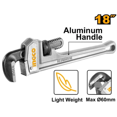 INGCO HALPW0118 18" رنش مسكة المنيوم مقوى صناعي PIPE WRENCH ALUMINUM HANDLE