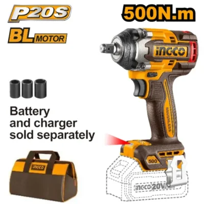 INGCO CIWLI20501 20V BL 500N 1/2" فرد شد عزق بطارية فدار Cordless Brushless motor Impact Wrench Bare Tool