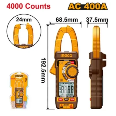 INGCO DCM62001 AC 400A 4000 Counts كلامبميتر ديجيتال صناعية  Digital Clamp Meter Multimeter Multi Tester