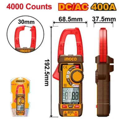 INGCO DCM62002 400A AC/DC 4000 Counts كلامبميتر ديجيتال Digital Clamp Meter Multimeter Multi Tester