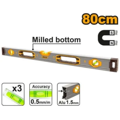 INGCO HSL38080M 80 cm زيبق مغنطيس المنيوم صناعي SPIRIT LEVEL WITH POWERFUL MAGNETS INDUSTRIAL