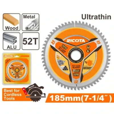 RICOTA RATCT1403 185x20mm TCT 52T 1.2mm ديسك قص للخشب والألومنيوم والمعادن فائقة الرقة Ultra-thin Multi-function TCT Saw Blade Wood, Aluminum, and Metal
