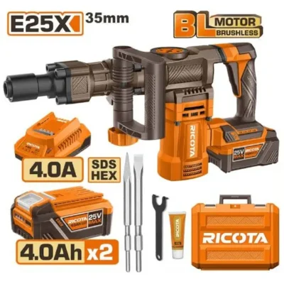 RICOTA RLLDB25352 25V 2Batt 4Ah+Box 35mm BL SDS Hex كومبرسور تكسير بطارية Cordless Brushless Demolition Hammer