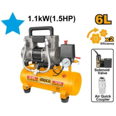INGCO ACS111062 1100W (1.5HP) 6L كومبرسور هواء كاتم  AIR COMPRESSOR