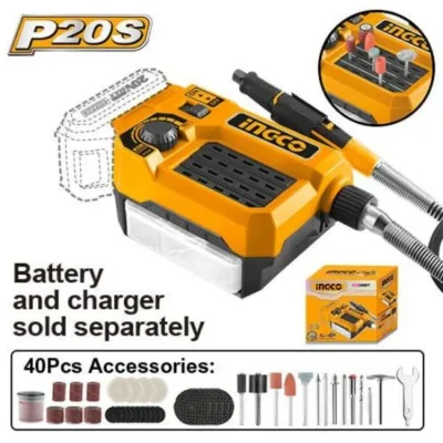 INGCO CMGLI2001 20V 40Pcs مقدح نواعم مع كونترول سرعات فدار Cordless Grinder Die Grinder BARE TOOL