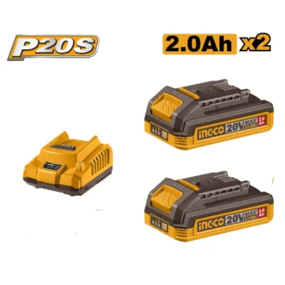 INGCO FBCPK2212 20V 2Batt 2Ah طقم بطاريات مع شاحن صناعي Battery And Charger Combo Kit