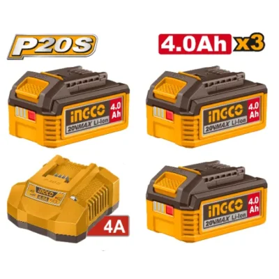 INGCO FBCPKI251296 20v 4Ah 3 PCS مجموعة بطاريات مع شاحن صناعي Lithium-Ion Battery and Charger Kit
