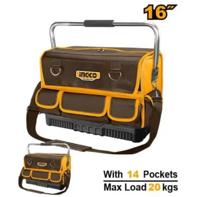 INGCO HTBGL05 16" 14 pockets شنطة عدة قماش مسكرة مسكة حديد Industrial Tool Bag