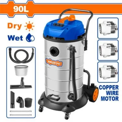 WADFOW WVR5A90 90L 3 X 1200 W مكنسة برميل كهربائية Wet & Dry Industrial Vacuum Cleaner 3 Motors