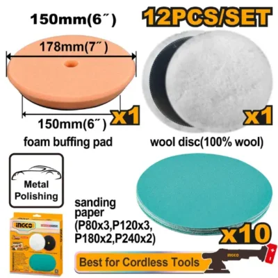 INGCO APG15012 20V طقم لبادلت مع تارة وورق حف لصاروخ بوليش Polishing and grinding set